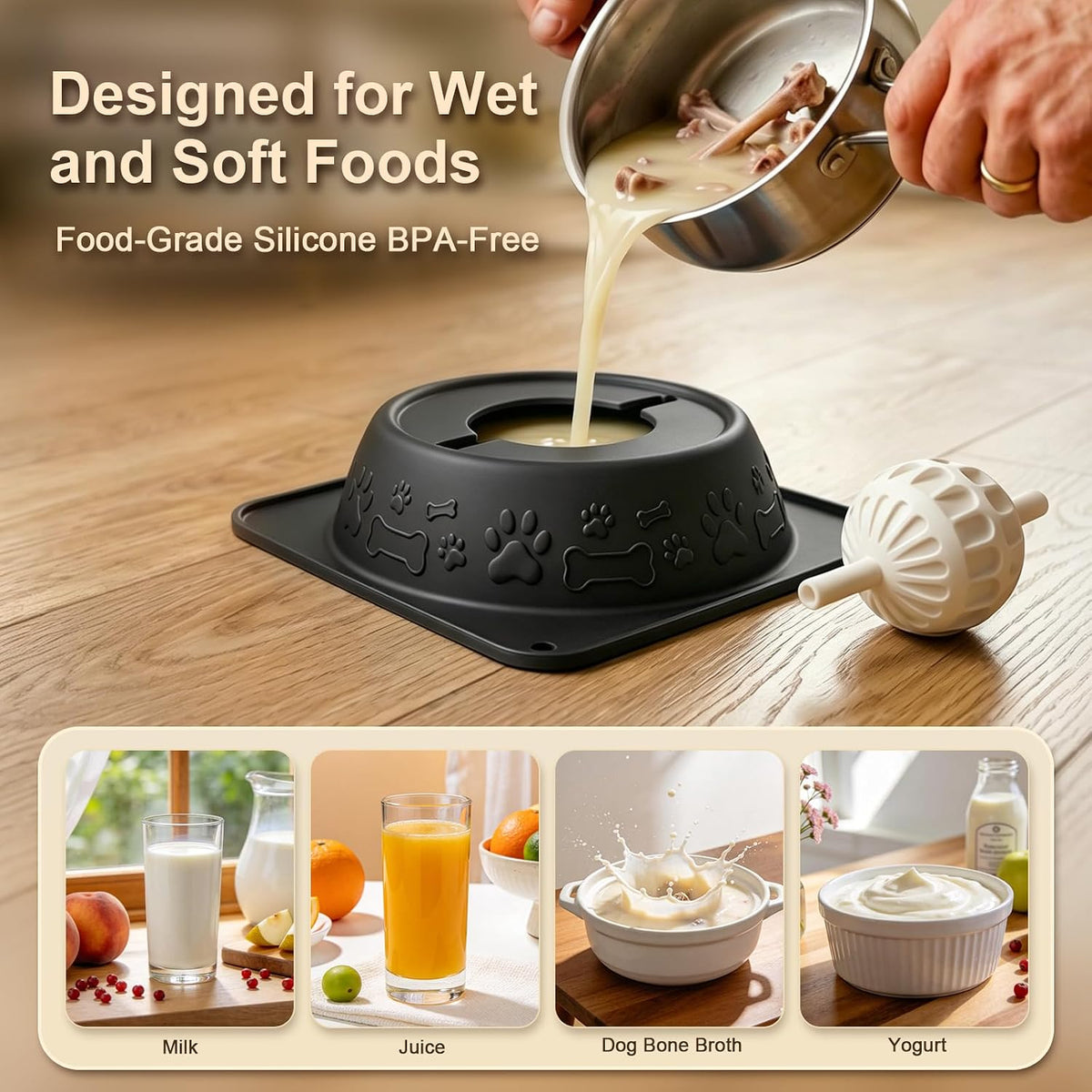 Slow Feeder Dog Bowl for Liquid Treats, Anti-Slip Lick Bowl - Black - image 3