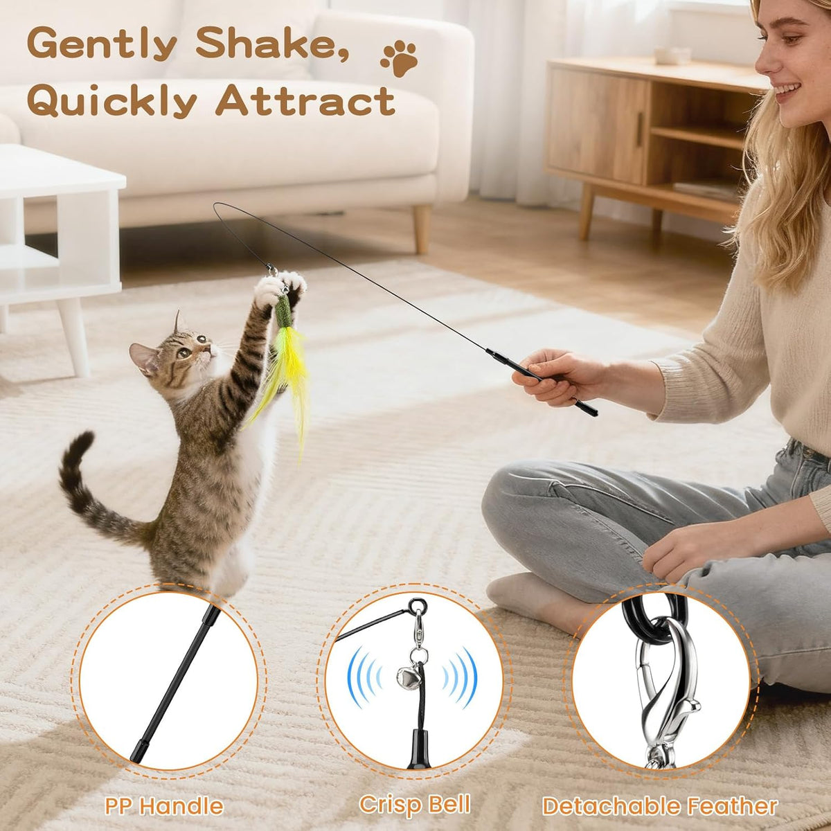 Pawaboo Cat Feather Wand Interactive Toy - Z-Brightly Colored - image 3