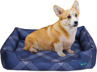 Orthopedic Bolster Dog Bed – CertiPUR-US Foam, Recycled Polyester Canvas, Washable Cover, Anti-Slip Bottom, Large, Navy Plaid – Stylish Designer Dog Sofa