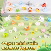 CCINEE 40pcs Mini Resin Animals Figures to Hide, Miniature Resin Figurines Bulk for Fairy Garden Dollhouse Accessories Tiny Figurines Animals to Hide Aquarium Toys