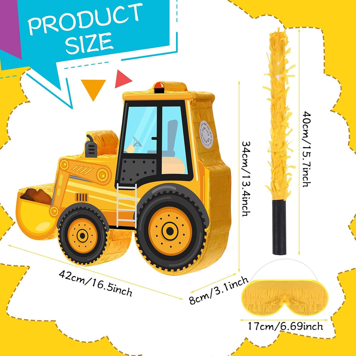 Aoriher Construction Dump Truck Excavator Piñata with Blindfold Bat – Fun for Kids & Family - Bulldozer - image 3