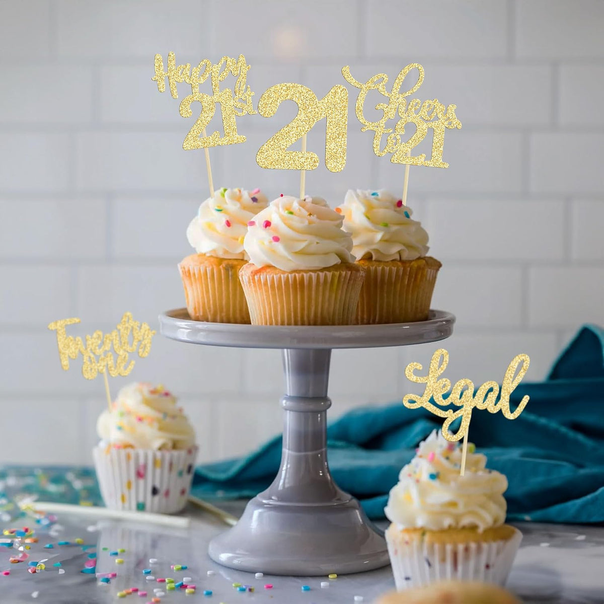 30 Pack Happy 80th Birthday Cupcake Toppers Gold Glitter Eighty - 21st / Gold - image 4
