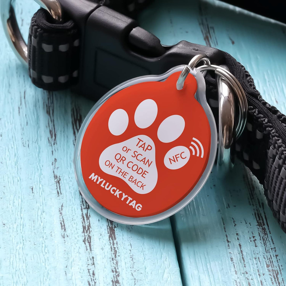 MYLUCKYTAG NFC&QR Code Personalized Dog Cat Tag - Paw,red - image 2