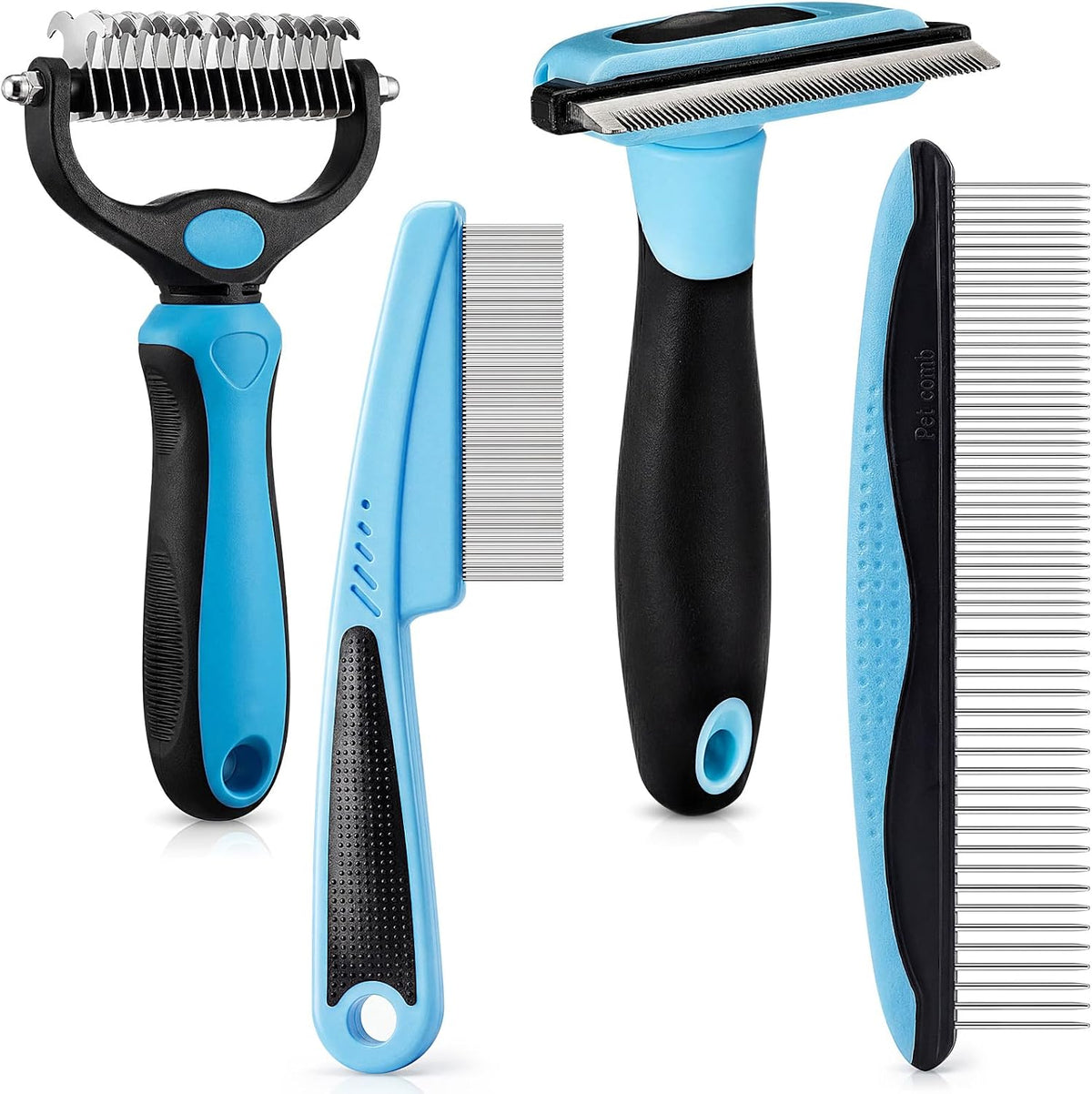Patelai 4 Pcs Dog Dematting Comb - Blue and Black / Modern