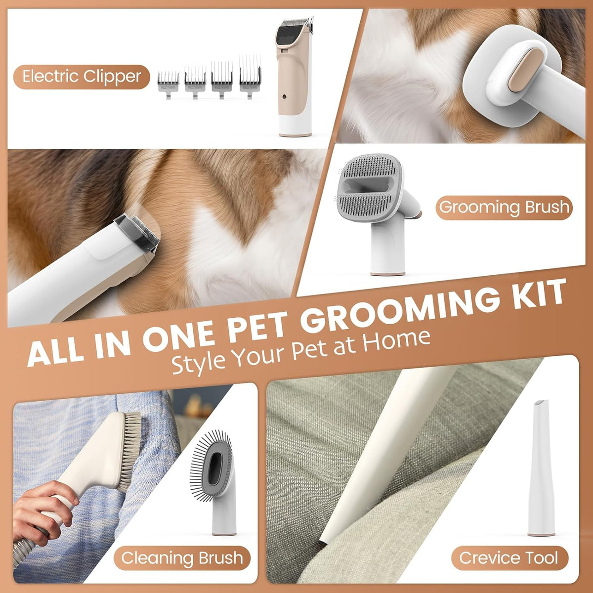Dog Grooming Vacuum, All-in-One Pet Grooming Kit with Hair Clipper & Shedding Brush, Low Noise - Pink - image 2