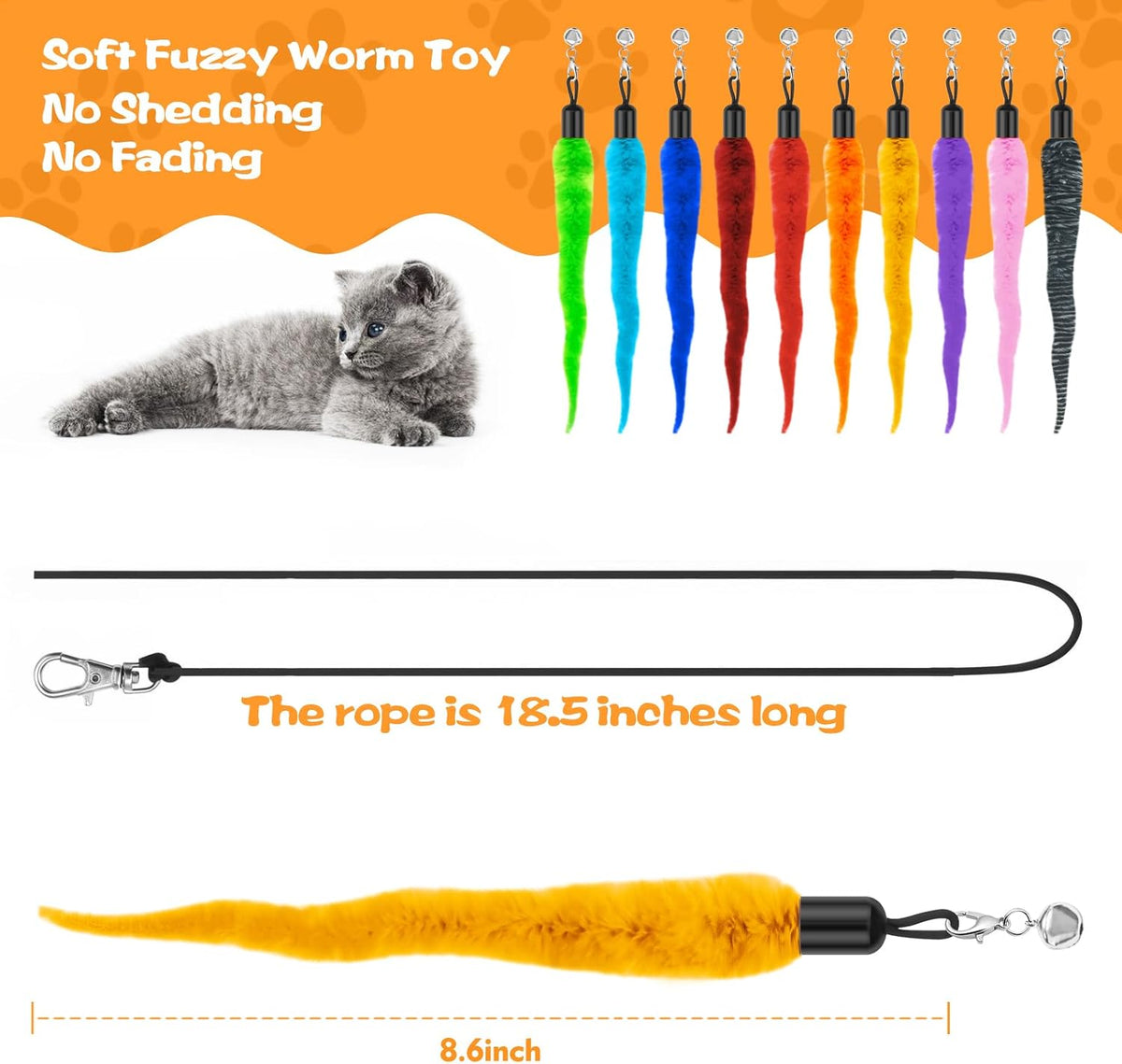 Kerros Fuzzy Worm Cat Wand Refills with Black String - image 3