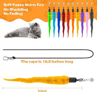 10PCS Cat Worm Toy, Cat Wand Attachment Fuzzy Worm Toys Refill with 1PCS Black String for Wand Replacement, Interactive Cats Kittens Toys for Indoor