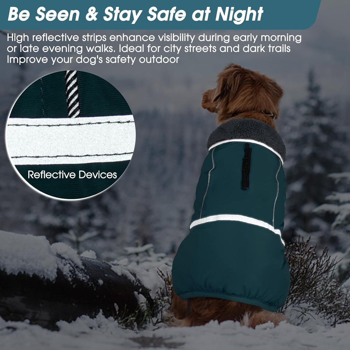 QBLEEV Warm Dog Coat, Reflective Dog Jacket - Aqua / XX-Large - image 4