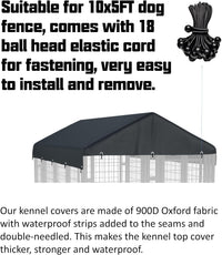 5x10 FT Dog Kennel Cover 900D Waterproof UV Outdoor Roof Replacement - Black / 10'L x 5'W - image 3