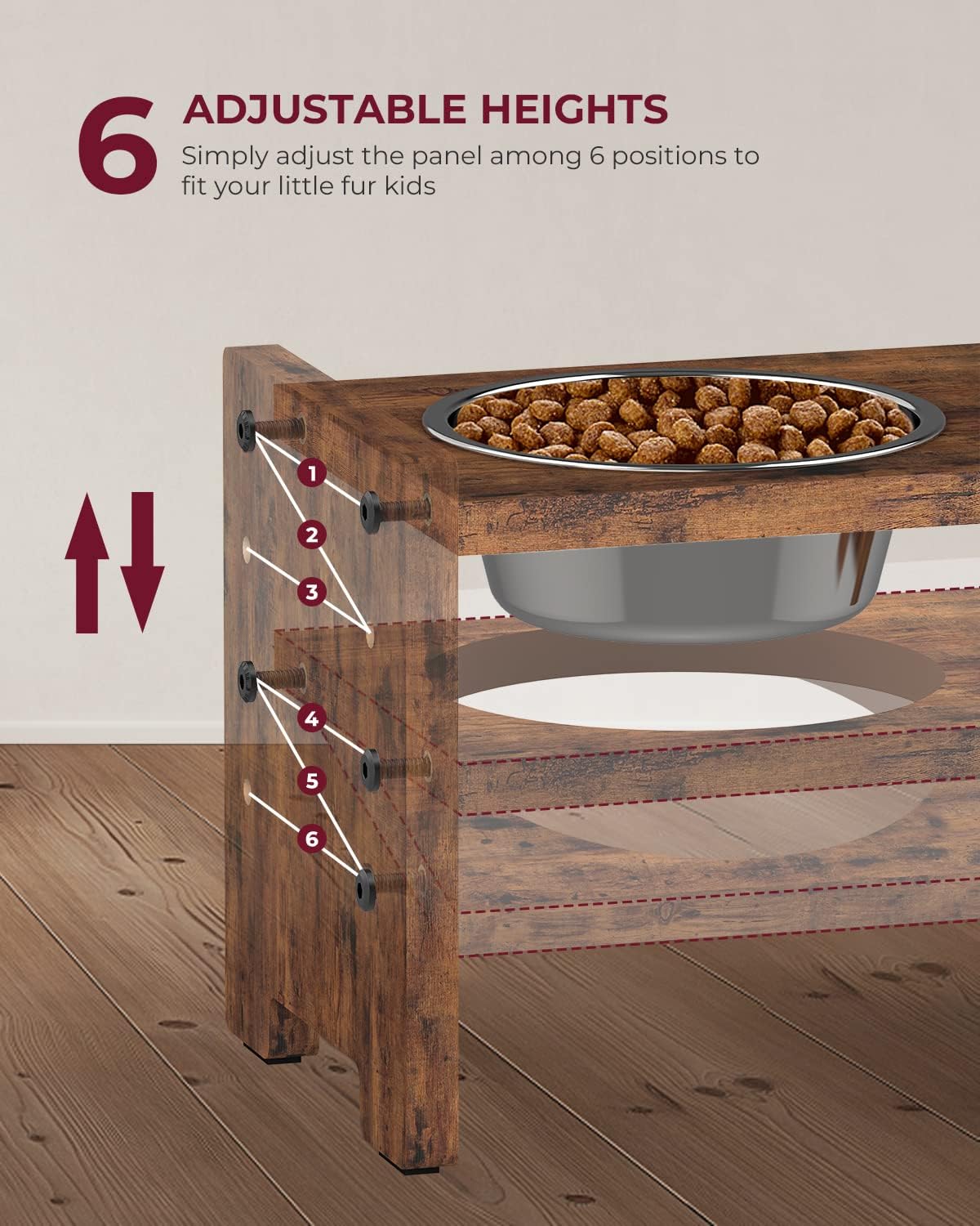 Elevated Dog Bowls, Raised Dog Bowl Stand Adjustable Small - Rustic Brown / Small / Without Mat - image 2