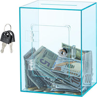 Hicocool Clear Acrylic Piggy Bank with Lock & Key - Cyan