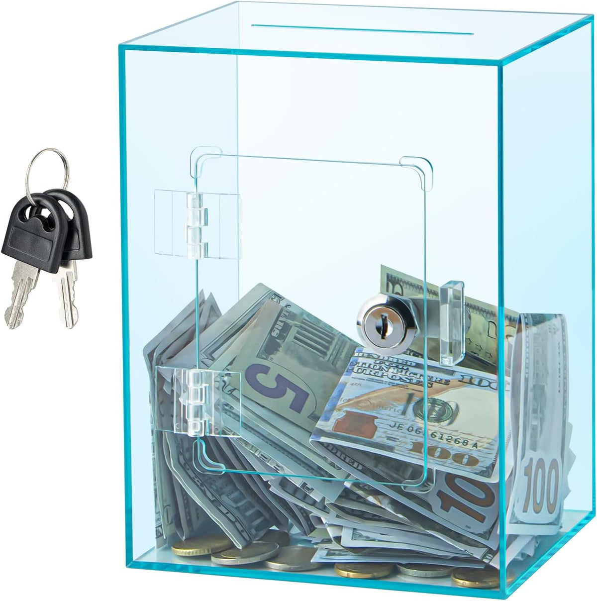 Hicocool Clear Acrylic Piggy Bank with Lock & Key - Cyan