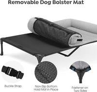 Veehoo Cooling Elevated Dog Bed with Fluffy Plush Bolster Cushion, Indoor Raised Dog Beds for Large Dogs, Soft Pet Sofa Cot with Removable Washable Mat, No-Slip Feet, 49 x 33 inches, Grey