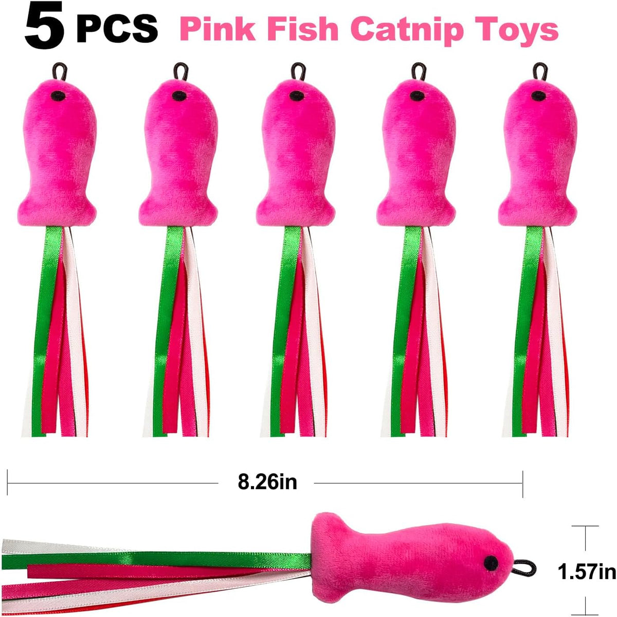 Catnip Toys, 5PCS Soft Plush Pink Fish Cat Toy Chew Kitten Toys – Essentials for Cats - image 2