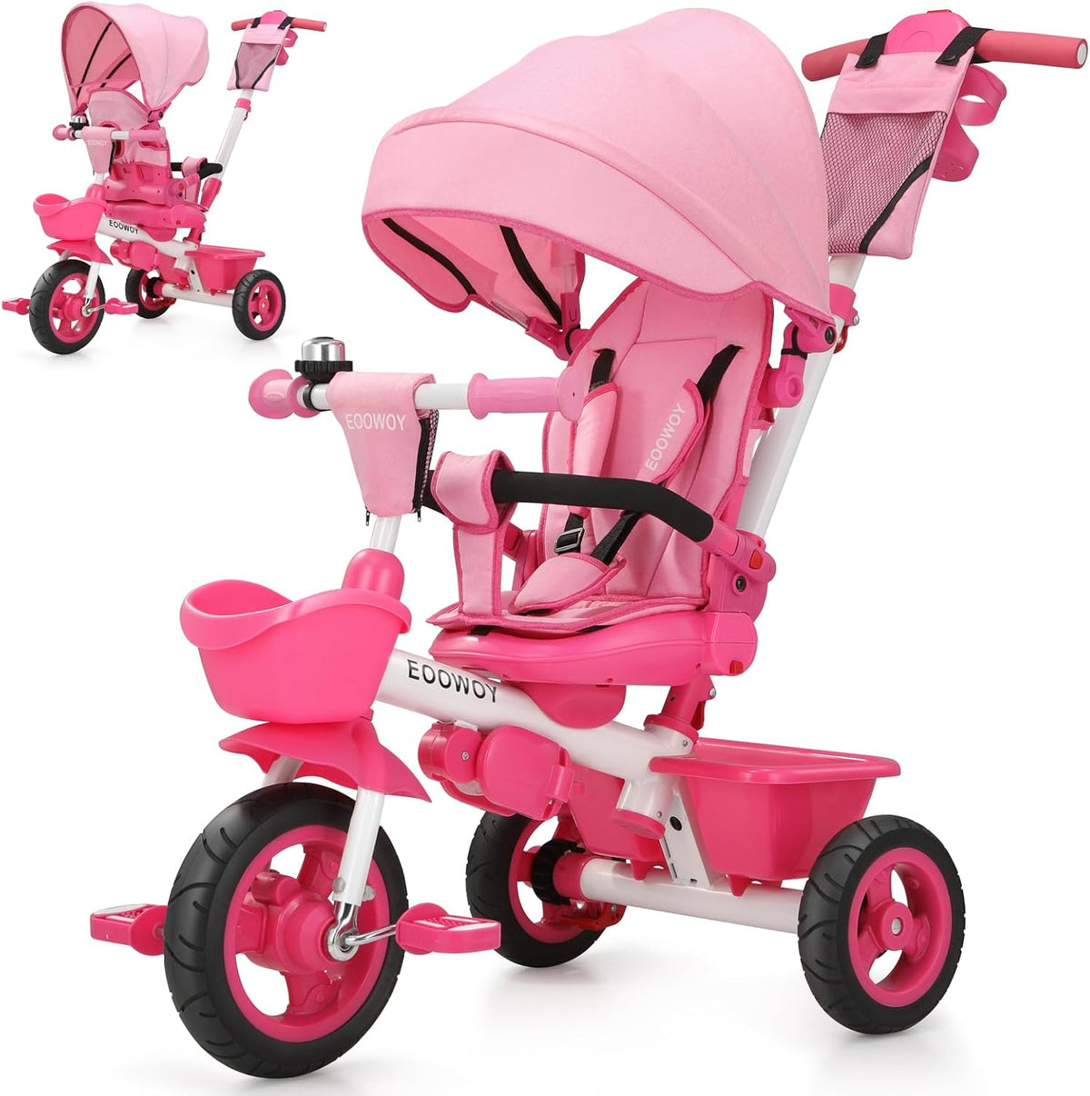 EOOWOY 7 in 1 Toddler Tricycle - Pink