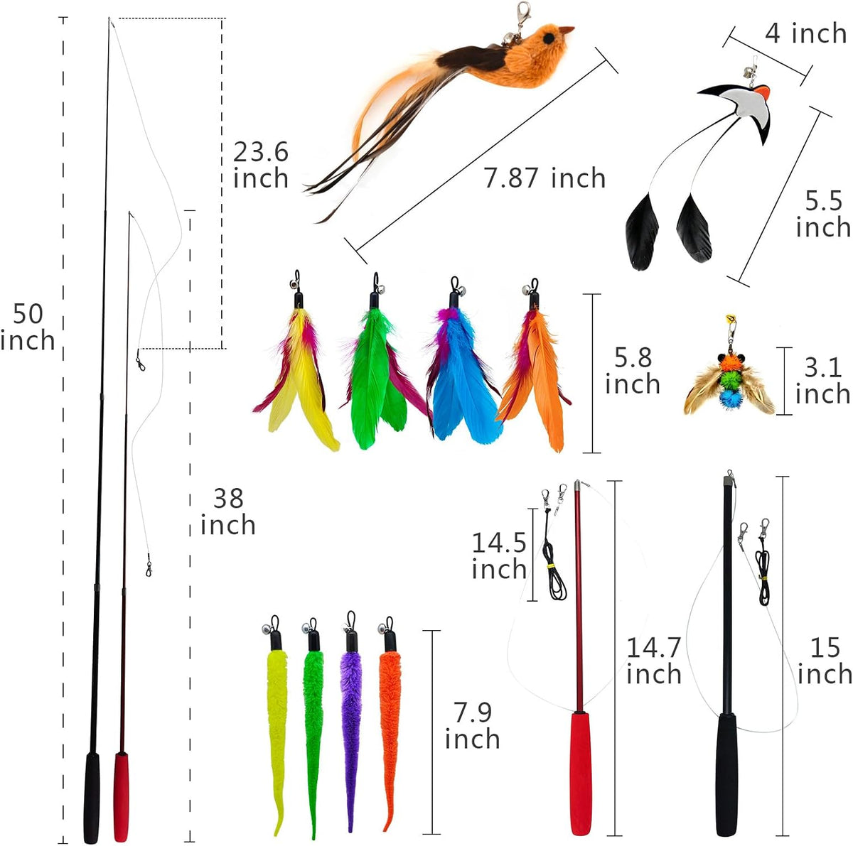 Interactive Cat Wand Toy Set, 2 Telescopic Rods & 11 Attachments – Essentials for Cats - image 3