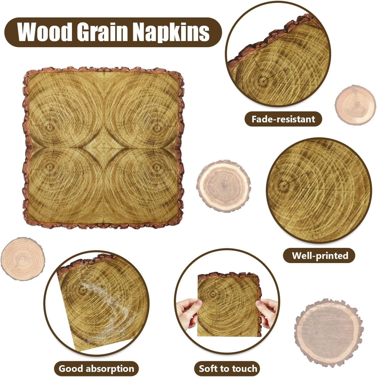 PTECDROTS 100 pack brown wood grain paper napkins for rustic and lumberjack parties - view 32