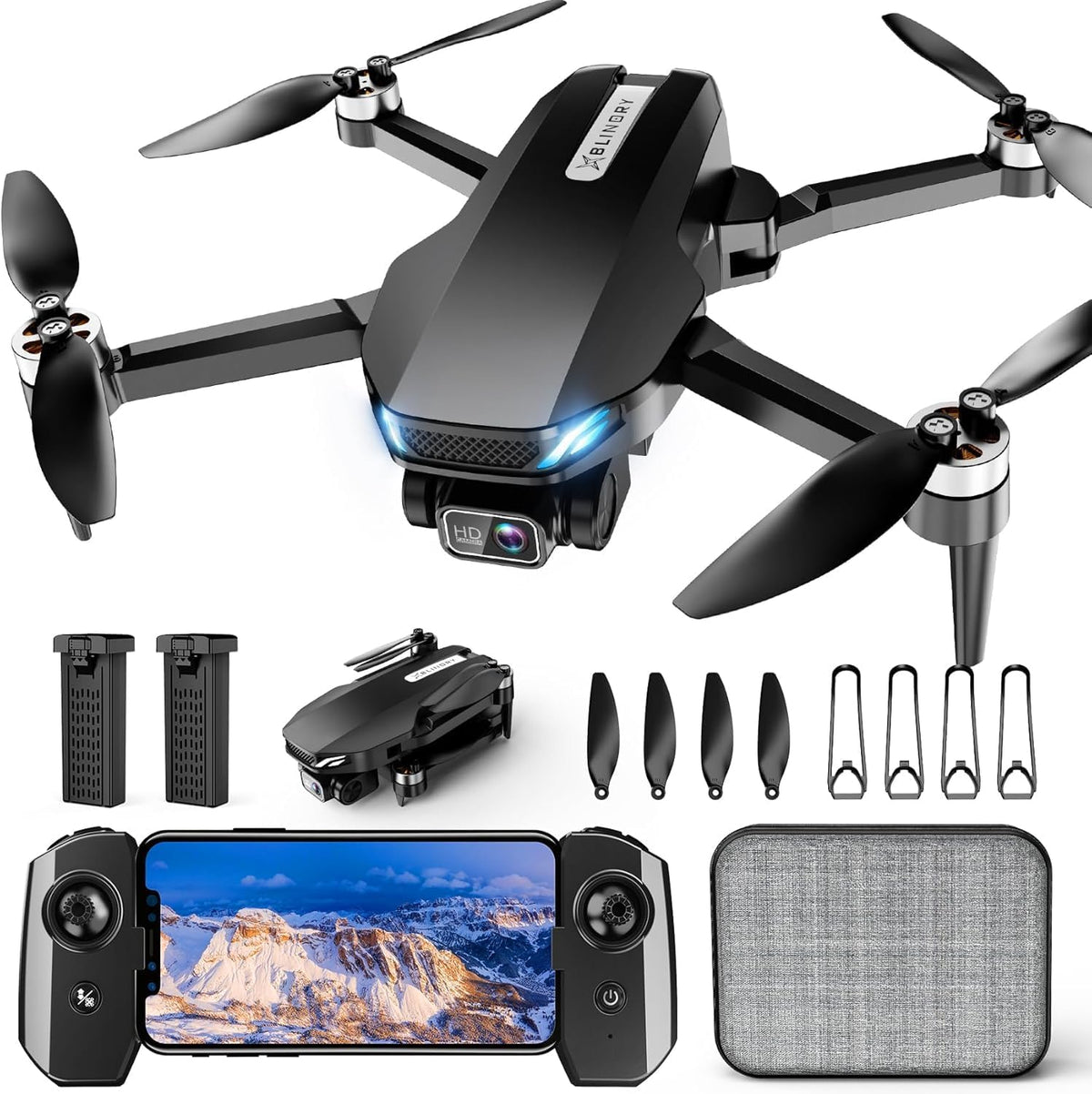 BLINORY X60 foldable 2K camera drone for beginners in black with carrying case - view 2
