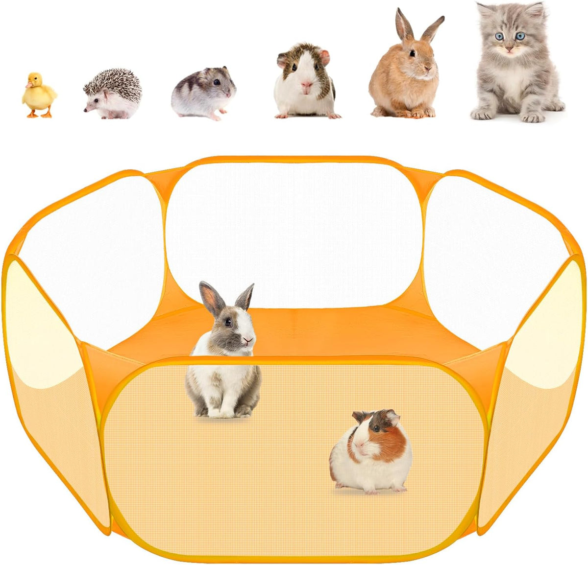 Small Animal Playpen, Pop-Up Portable Play Yard for Guinea Pigs - Orange