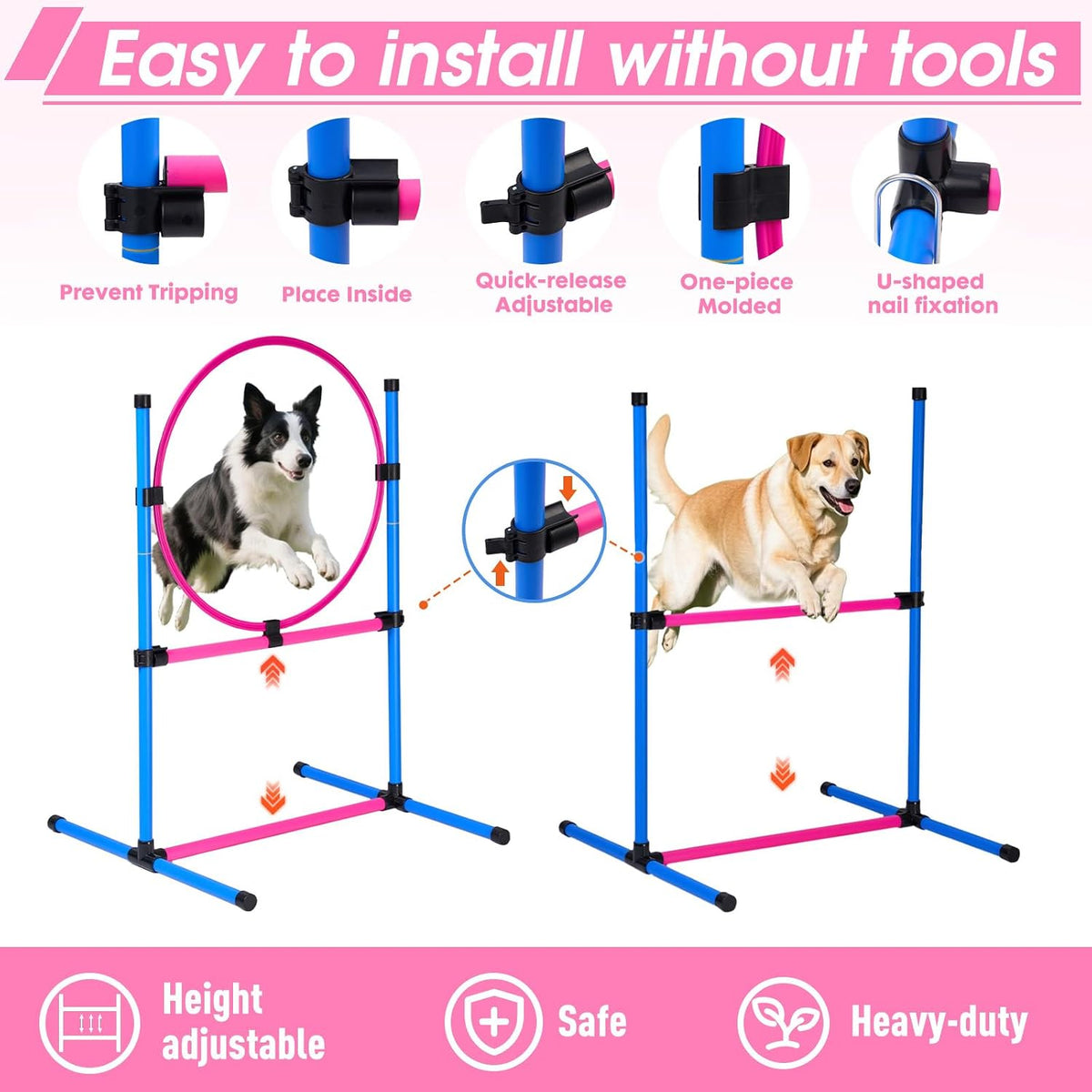 Dog Agility Course Backyard Set，Dog Agility Equipment - Pink-15 PCS SET - image 4