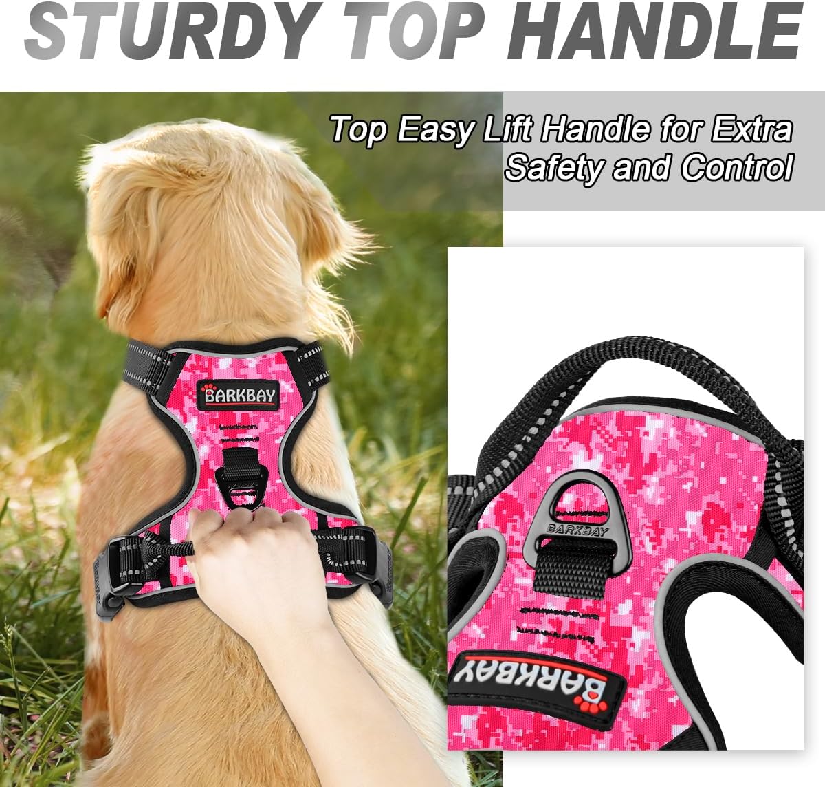 BARKBAY Dog Harness No Pull for Large Dogs Front Back Clips - Large(Chest:24.5-32.5") / Pink Camo - image 3