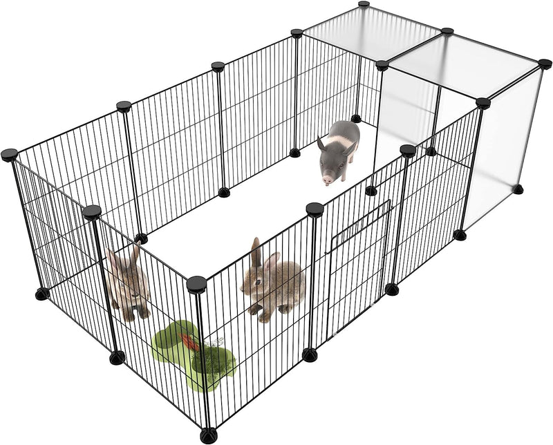 Pet Playpen, Small Animal Cage DIY Wire Fence with Door 15 Panels, Black – Essentials for Dogs - Black
