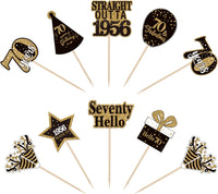 36PCS Happy 80th Birthday Cupcake Toppers Double Sided Black Gold - Straight Outta / 70th - image 3