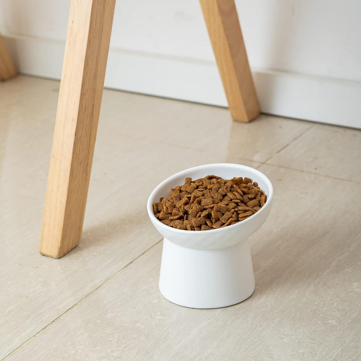 Elevated Cat Bowls, 15° Tilted Ceramic Raised Cat Food and Water Bowl Set, Whisker-Friendly - White / 5.2 Inch (Pack of 4) - image 4