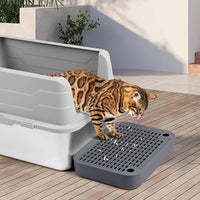 Cat Litter Box Ramp Mat with Filter Function, Cat Step Pedal Stool for Self-Cleaning Litter Box, Easy to Clean, Ideal for Kitten & Elderly Cats (Dark Grey)
