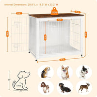 DWANTON Dog Crate Furniture with Cushion, Wooden Kennel Table with Double Doors, Indoor Dog House, Medium Size, 32.5" L, White+Rustic Brown