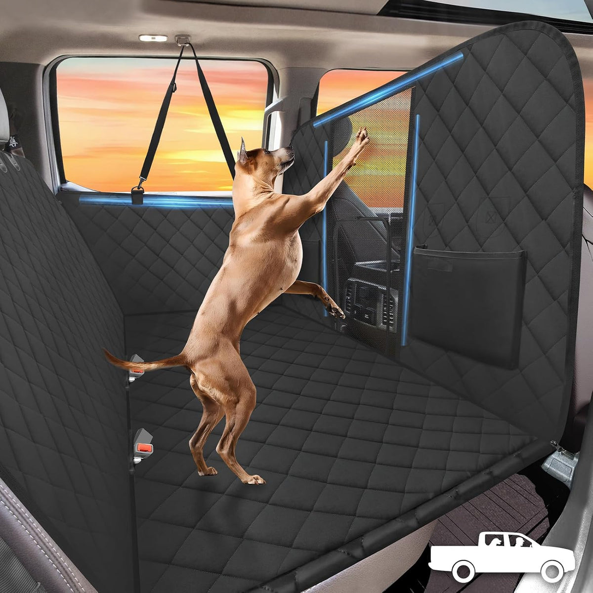 Dog Car Seat Cover for Back Seat, Hard Bottom - XL - For Full Size Truck / Full Size SUV / Matte Black