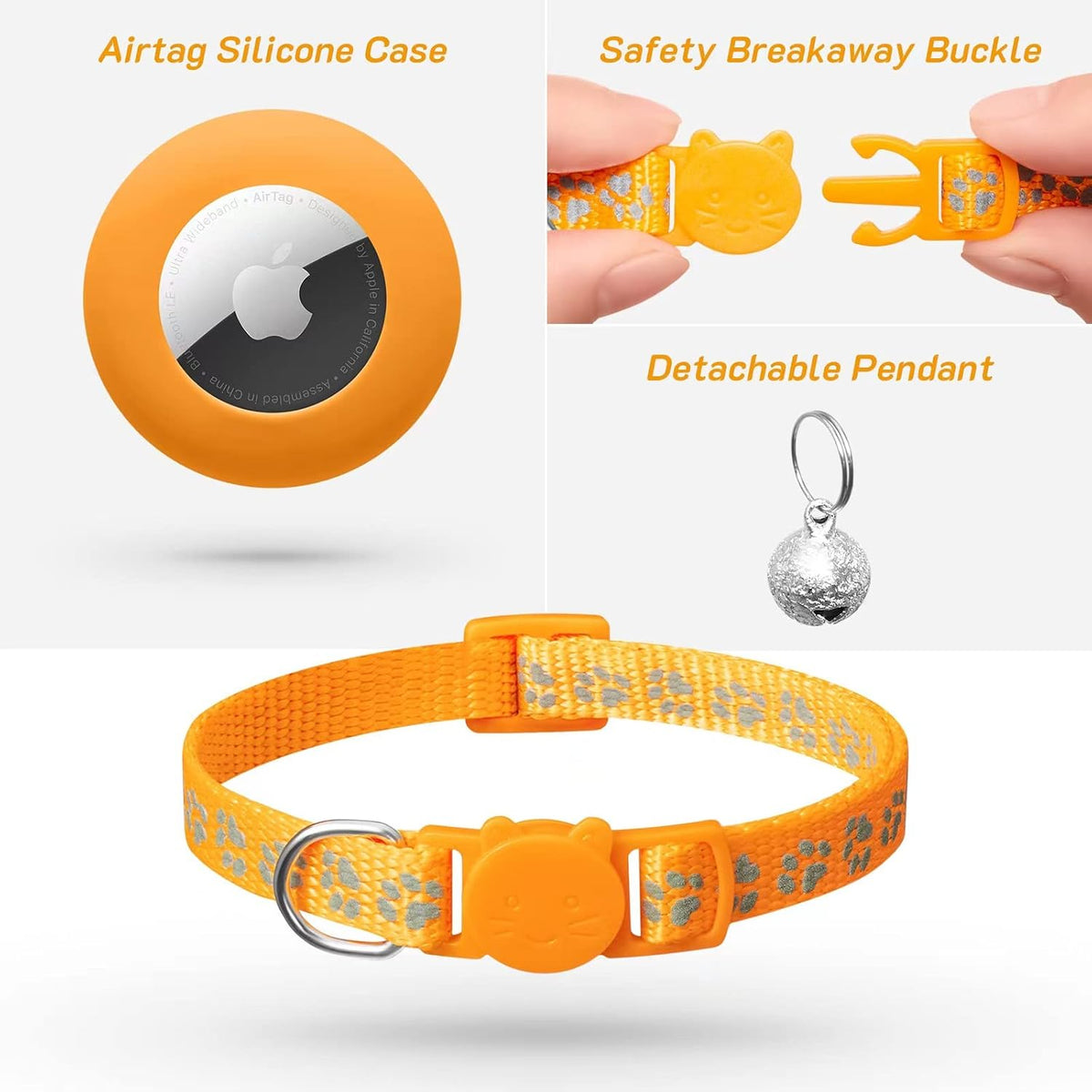 2 Pack Airtag Cat Collar Breakaway with Bell - Orange - image 3