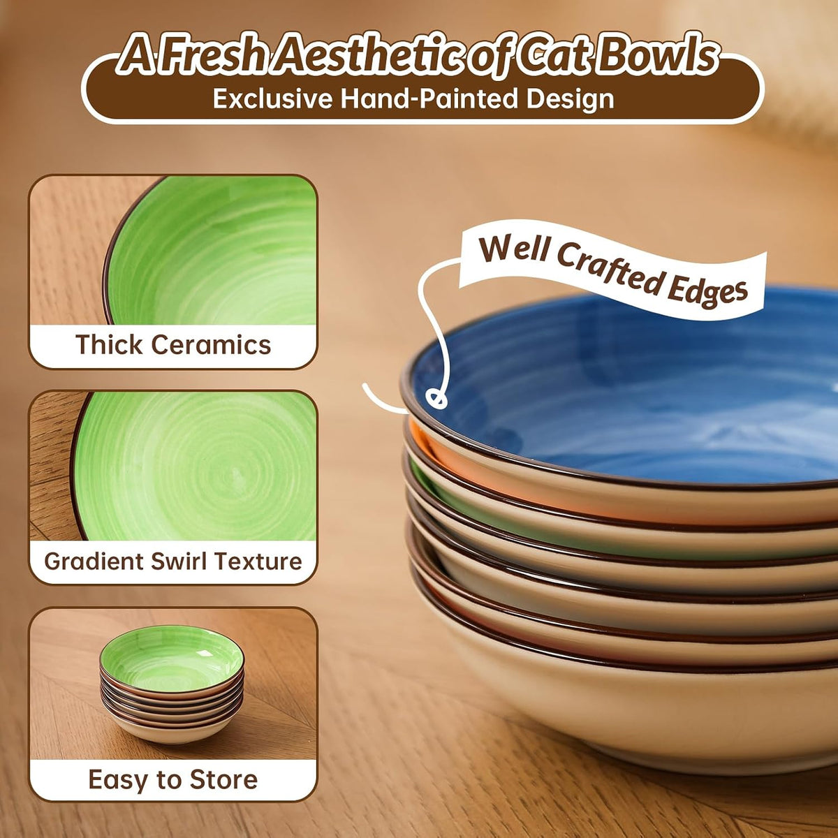 Colorful Ceramic Cat Bowls Set - image 3