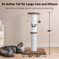 34-Inch Tall Cat Scratching Post for Large Cats, Stable Base - Tan - image 2