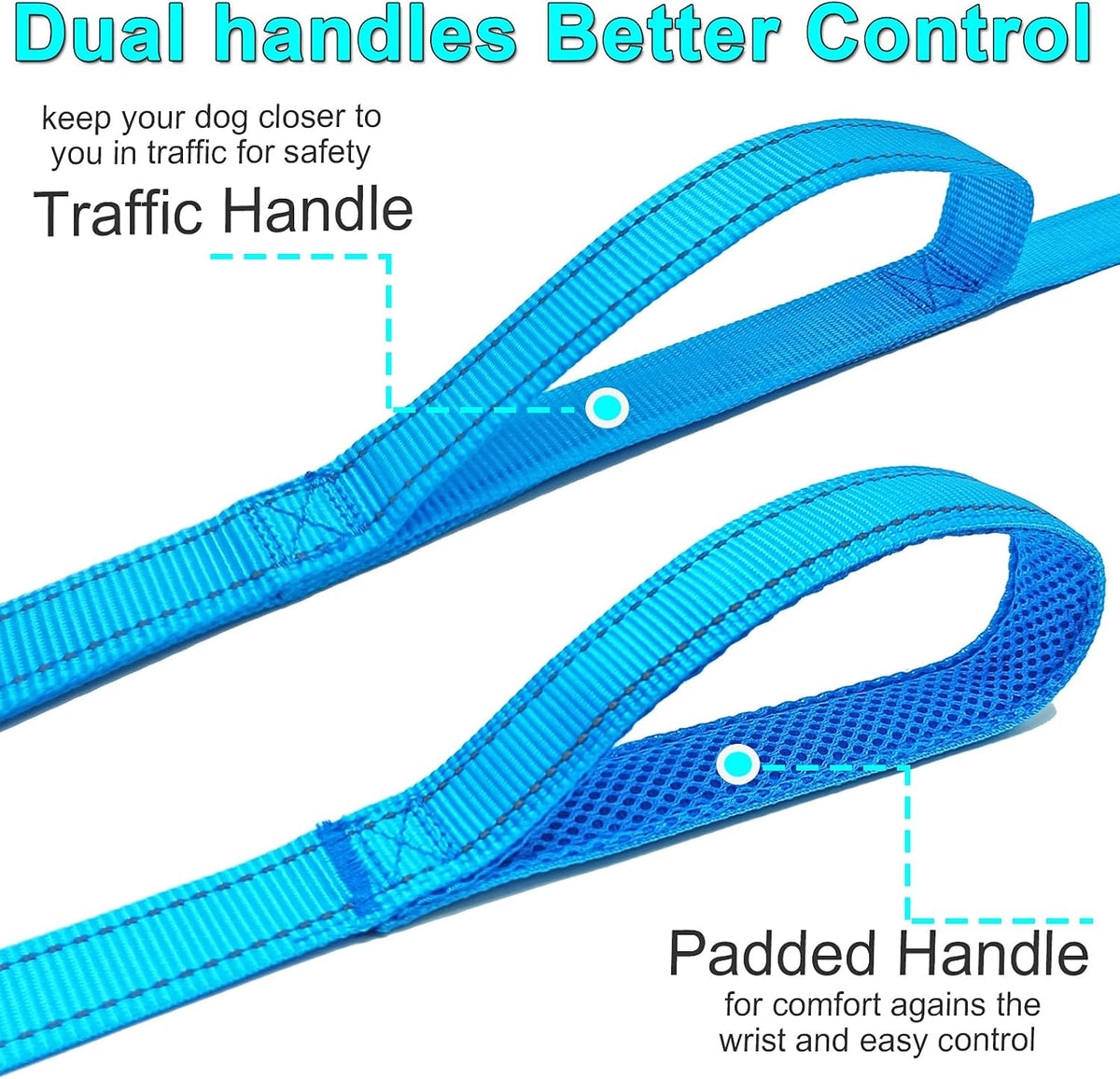 10FT Dog Leash with Traffic Handle Reflective Large Medium Dogs – Essentials for Dogs - 10ft x 1 in / blue - image 2