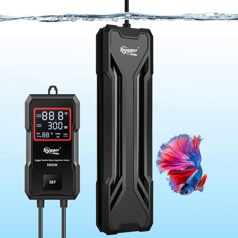 hygger Aquarium Heater 300W/500W/800W/1000W - Black-300W for 40-80 Gallon