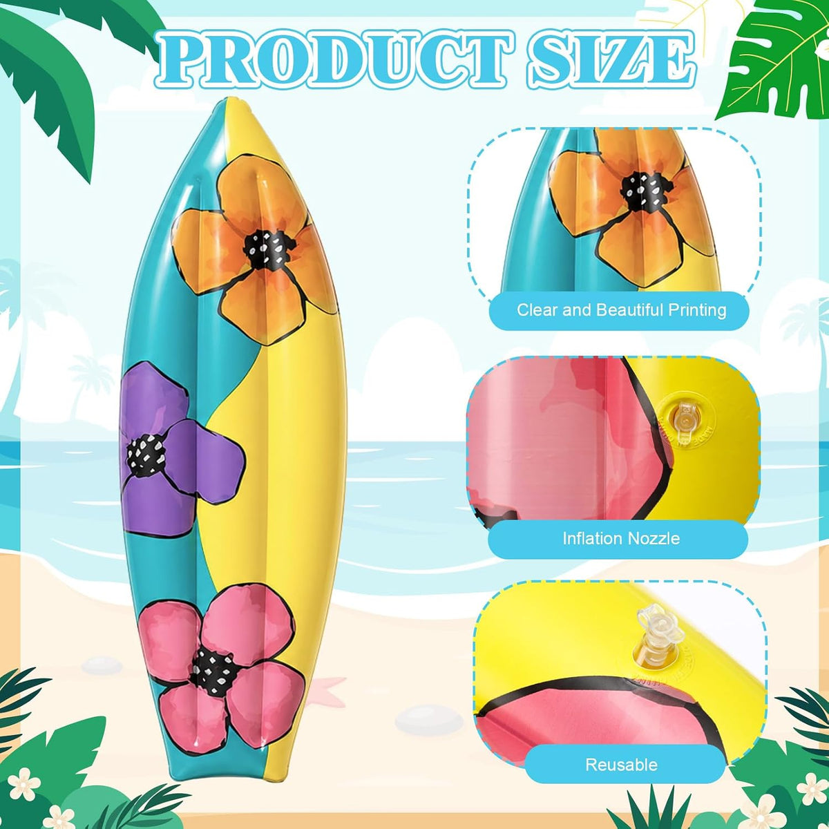JellyArch inflatable surfboard decorations with tropical flower print, set of 4 - view 19