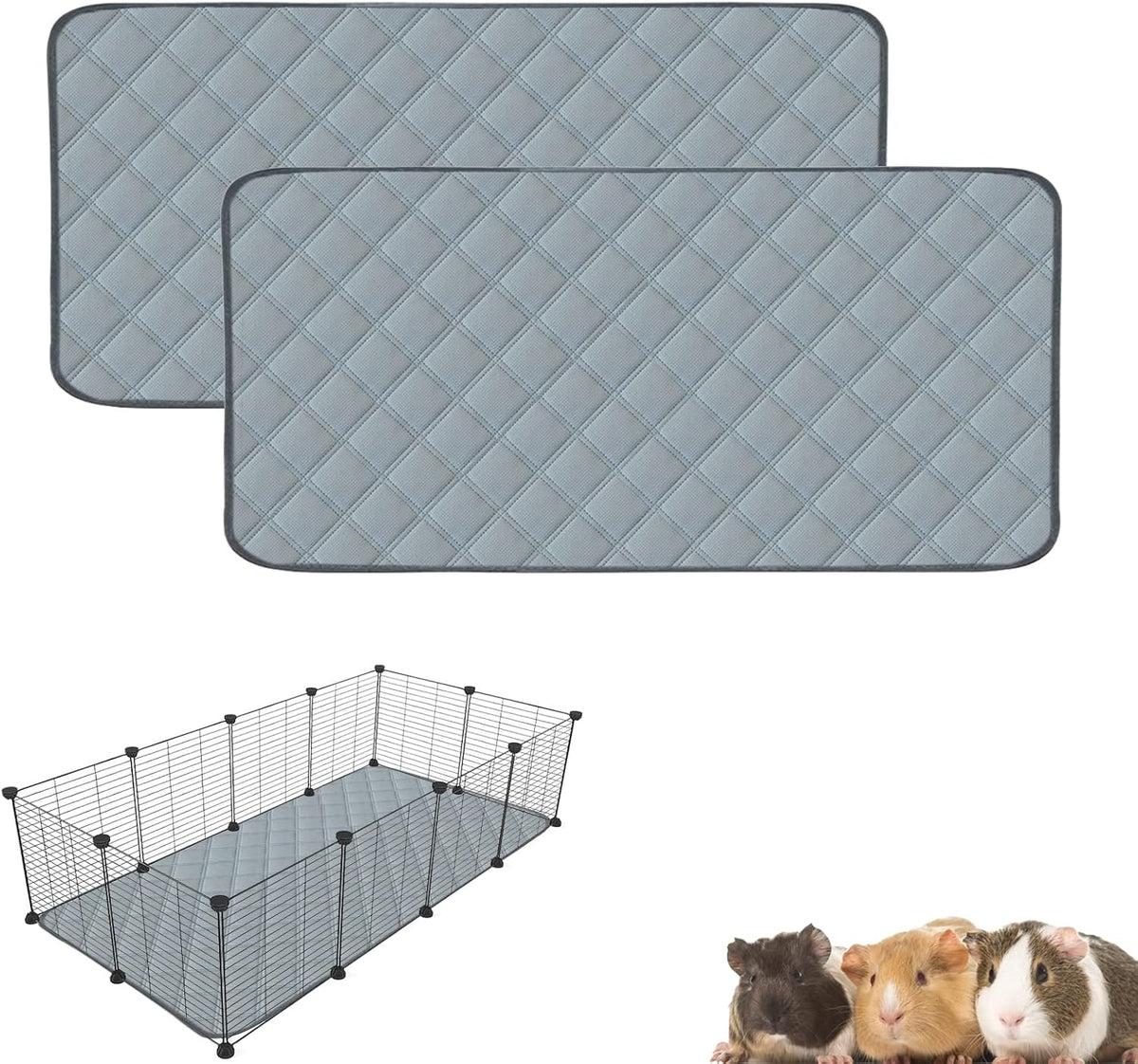 4 Pack Guinea Pig Cage Liners Washable Guinea Pig Bedding Reusable - Light Grey / 48" x 24" (2 Pack)