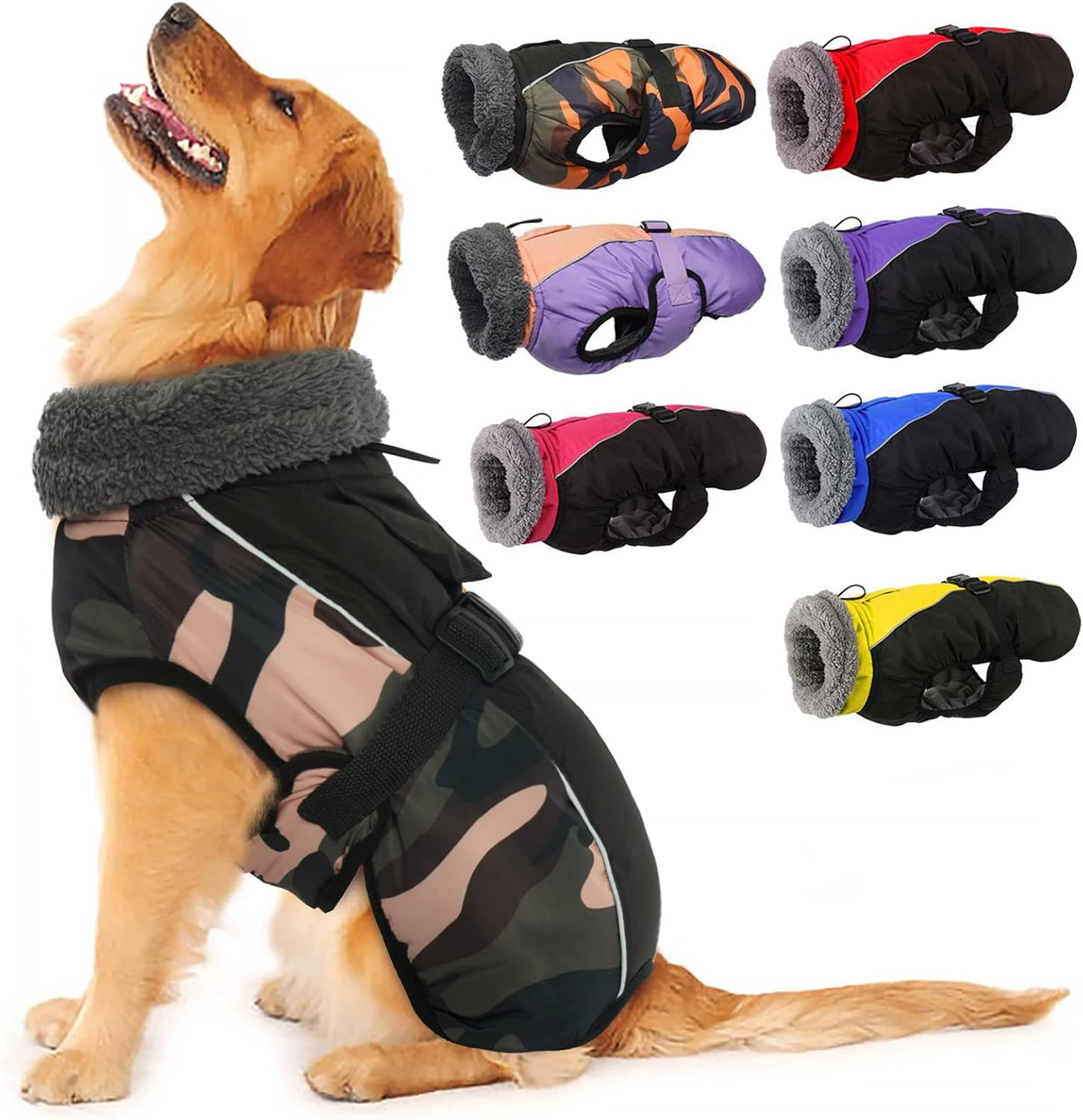 IECOii Extra Warm Reflective Dog Coat - X-Large(Chest:24.4-29.9 in) / Green Camo