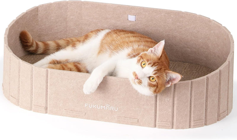 FUKUMARU Cat Scratcher, 24 Inch Sofa Shape Cat Scratching Bed Couch Indoor – Essentials for Cats - Beige