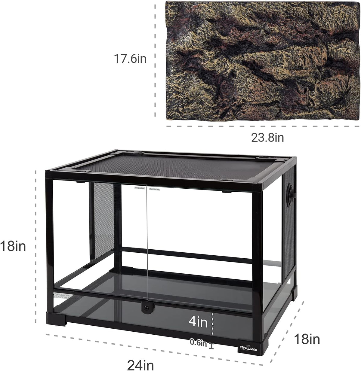 REPTI ZOO 34 Gallon Large Reptile Glass Terrarium Tank with Foam - Black / 24" x 18" x 18" - image 3