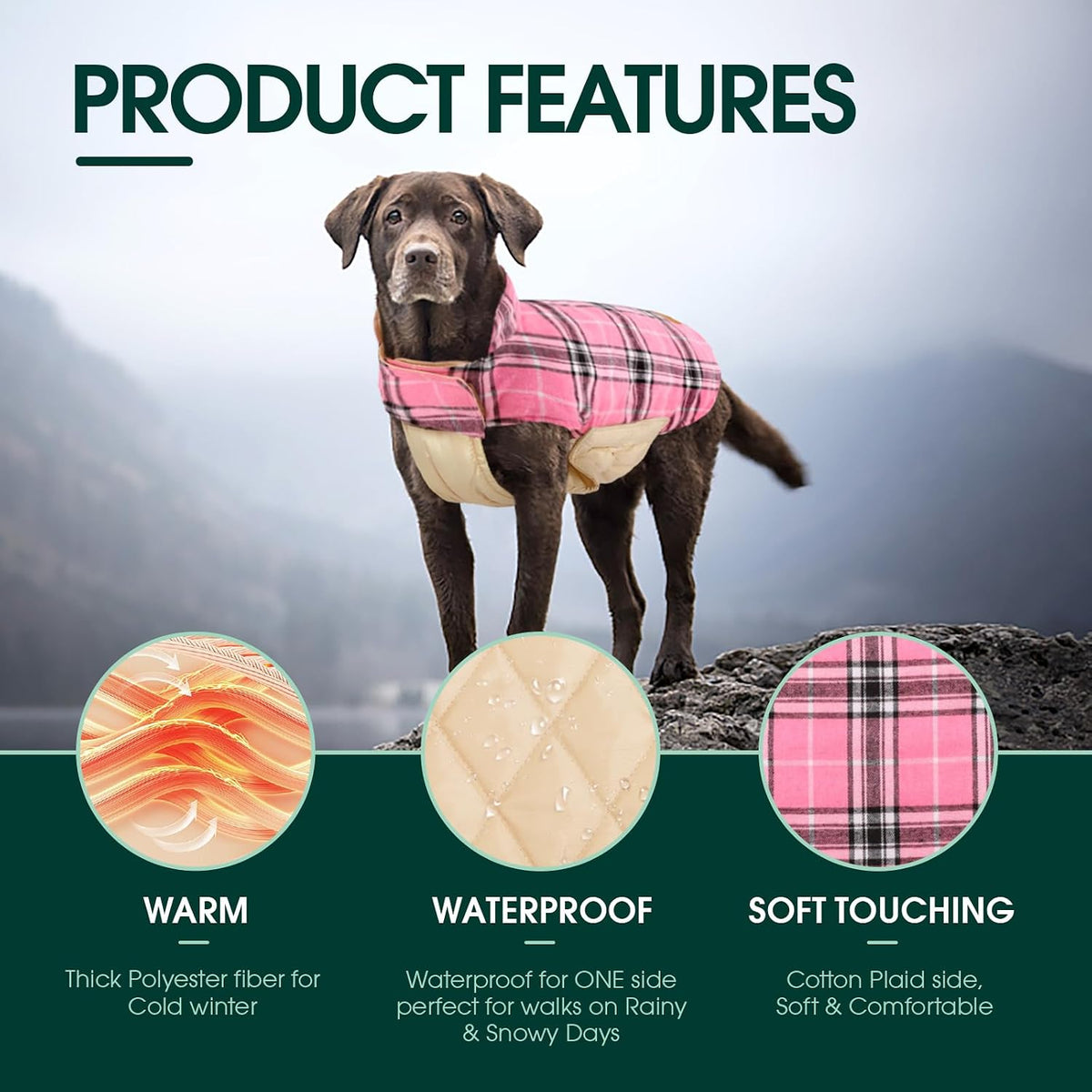 Kuoser Waterproof Dog Coat - Pink / Large (Pack of 1) - image 2