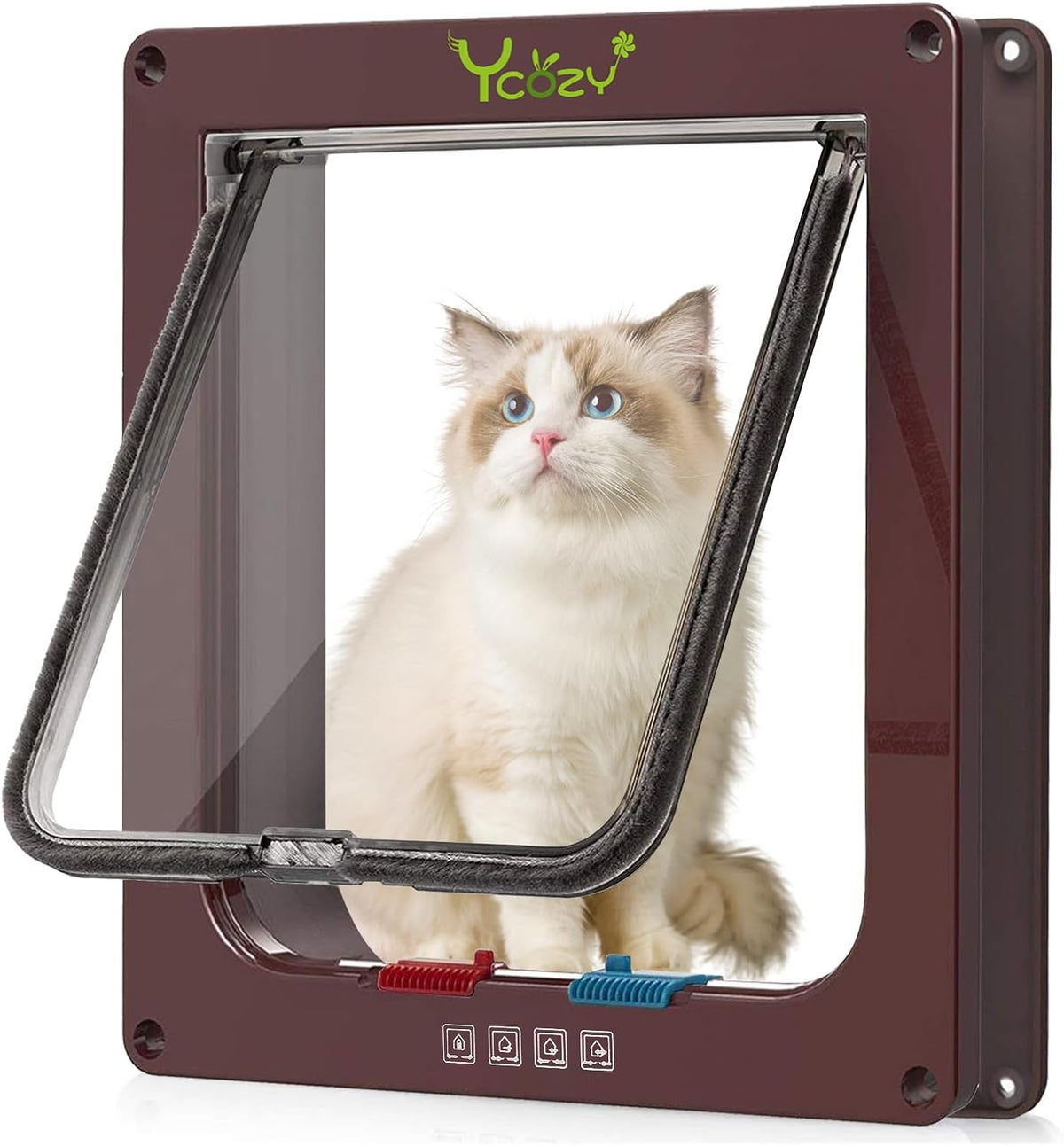 Ycozy XL Cat Doors Outer Size 11" x 9.8" 4-Way Locking Indoor Pet - X-Large / Brown
