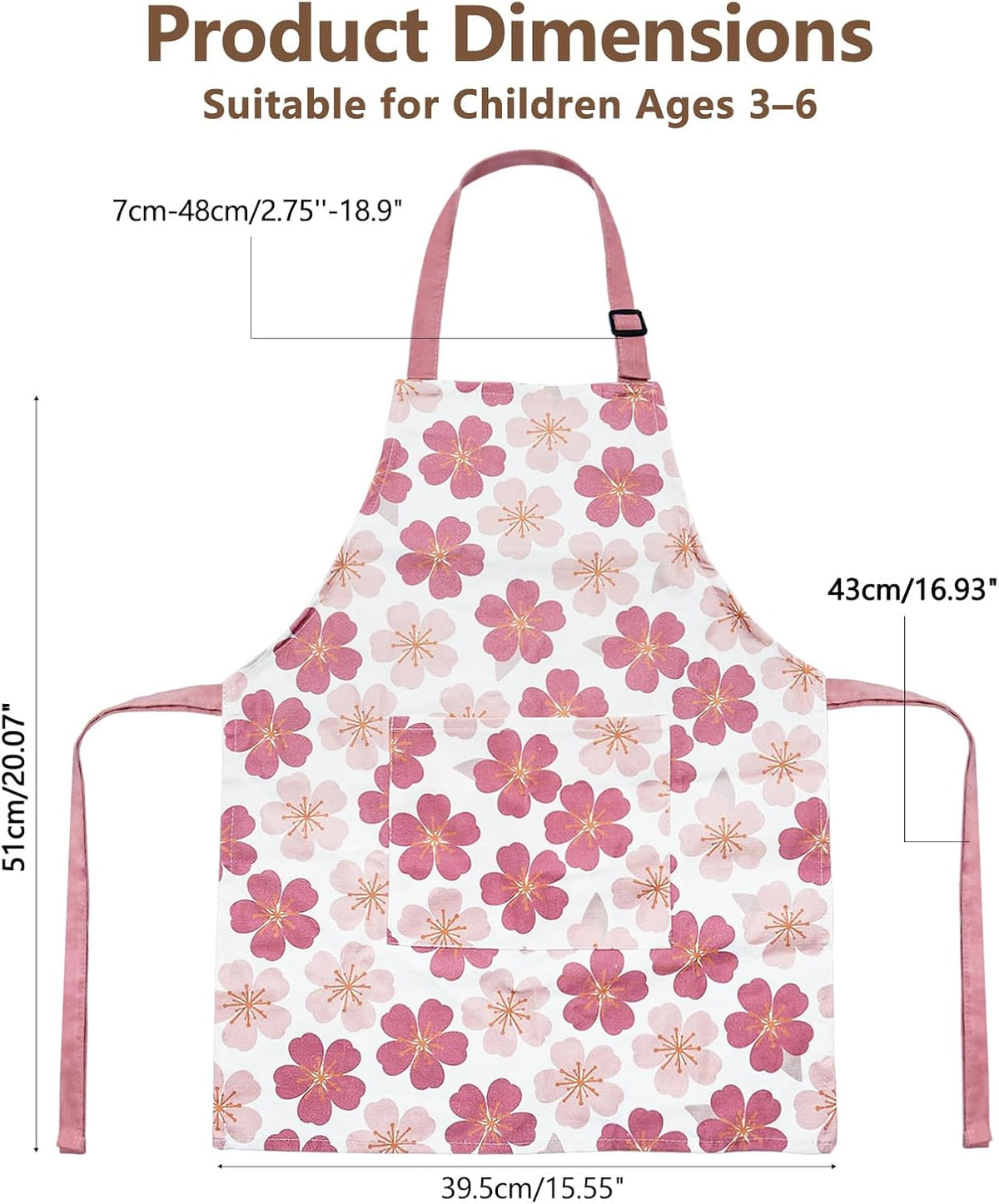 Kids Apron for Boys and Girls Aged 3-6 100% Cotton Blue WQHM – Fun for Kids & Family - Pink 1-pack Apron - image 3