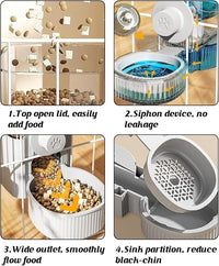 GPY Automatic Hanging Gravity Pet Feeder and Water Dispenser Set ，Automatic Dog Feeder and Dog Water Dispenser for Dogs Cats Pets Animals Large Capacity (Blue Water Feeder&Food Feeder) (Grey)
