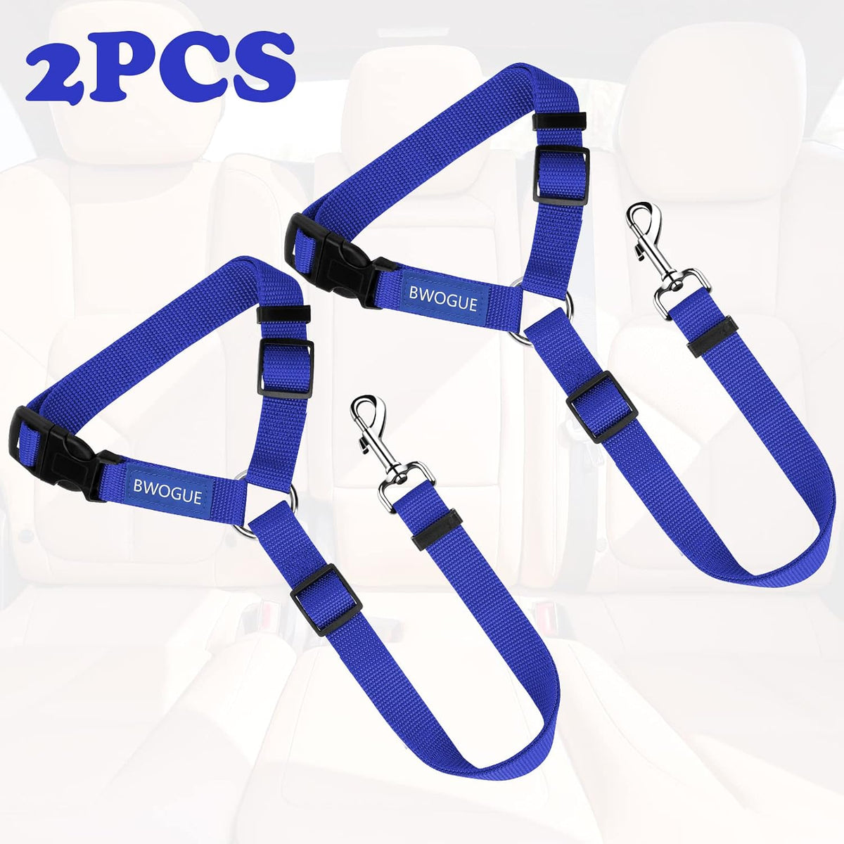 2 Pack Dog Seat Belt for Car, Headrest Restraint Safety Leads – Essentials for Dogs - Dark Blue / Not elastic - image 2