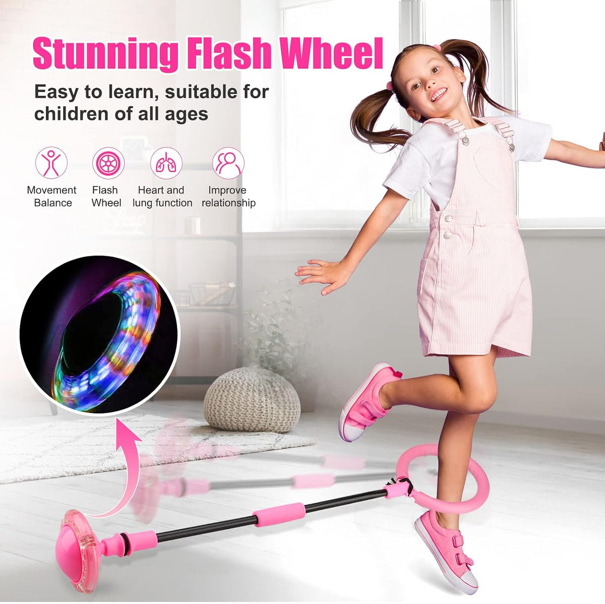 Ankle Skip Ball for Kids, Portable Foldable Flash Wheel Skip Ball Toy – Fun for Kids & Family - Pink - image 3