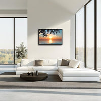 Framed Large Lake Sunset Wall Art, Oversized Natural Landscape Wall Decor for Living Room, Tree Leaves Canvas Painting Pictures Home Decoration for Living Room Bedroom Office 36"x24"