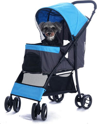 Sunny Sonny Foldable Jogger Pet Stroller with Weather Cover Storage Basket Pet Travel Carrier for S/M Dogs Cats up to 33lbs (Blue)