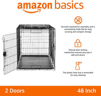 Amazon Basics Portable, Foldable Metal Wire Small Dog Crate with Removable Tray, Divider Panel - 48.0"L x 30.0"W x 32.5"H / Double Door w/ Divider - image 2